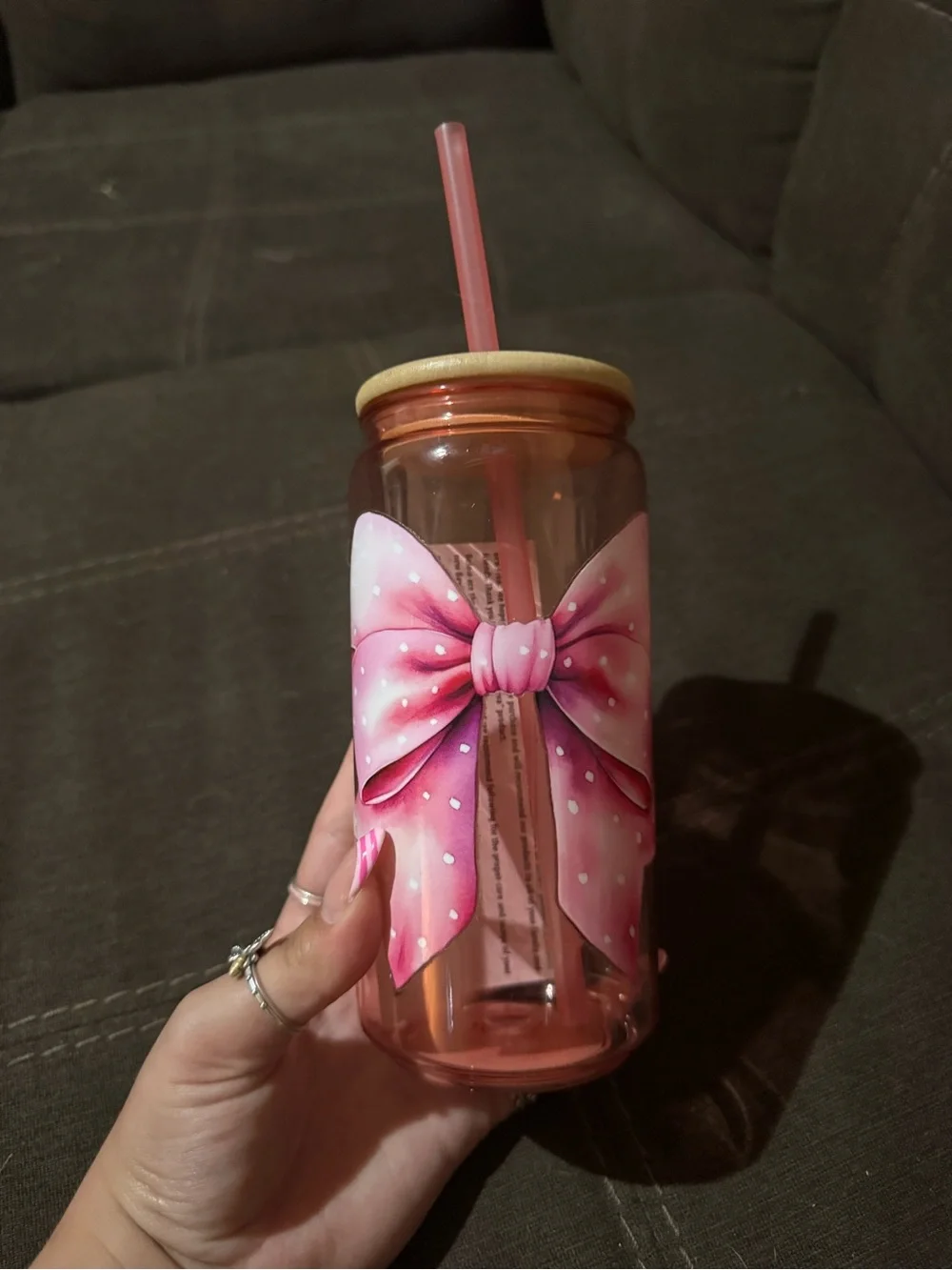 Pink Bow Acrylic Tumbler with Straw